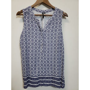 Cathy Sleeveless Top Womens Size Med Blue White Print floral Rayon